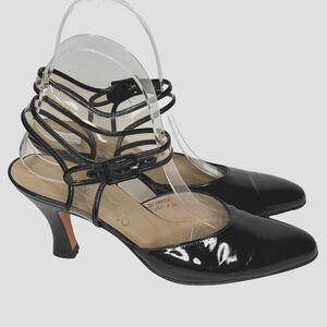 Salvatore Ferragamo Womens Sz 7 4A Black Patent Leather Slingback Clear Strap